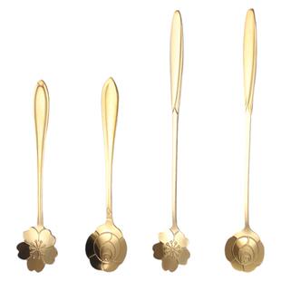 咖啡勺子长柄精致高档不锈钢金色樱花勺蜂蜜搅拌勺燕窝甜品搅拌勺