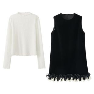 夕蒙2026新款春季韩系气质裙子高级感独特漂亮丝绒黑色背心连衣裙