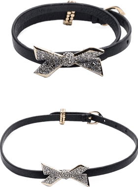 美国Alexis Bittar 折纸蝴蝶结项圈皮质Choker水晶镶嵌搭扣手镯