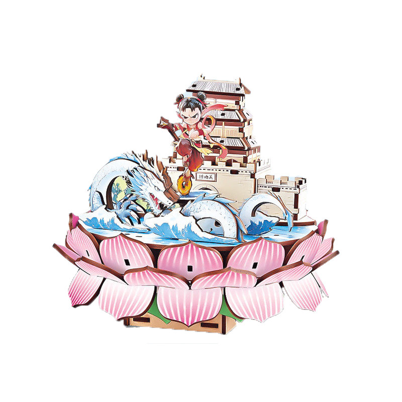 木质八音盒拼装玩具积木拼图模型