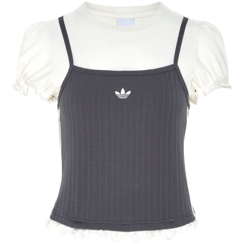 滔搏丨adidas阿迪达斯三叶草女子泡泡袖运动休闲短袖T恤LI5117