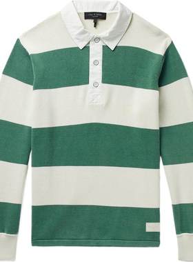 【折扣】Rag＆Bone 春夏男女同款薄荷绿条纹长袖 Polo 衫