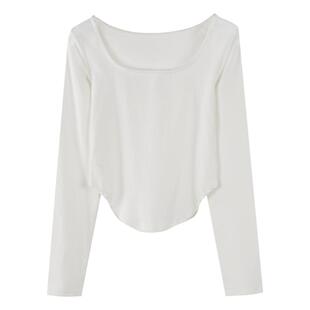 春秋冬季大圆领韩版纯棉短款纯色长袖体恤上衣内搭打底衫女装燕尾