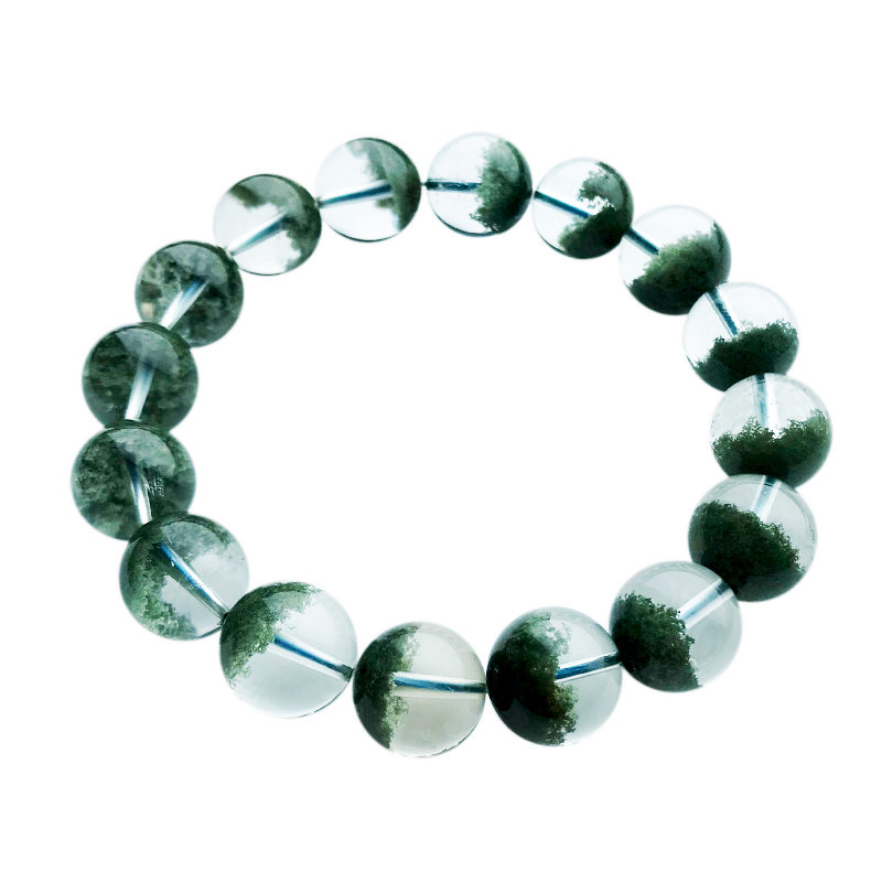 天然巴西绿幽灵水晶手链墨绿色聚宝盆幽灵金字塔手串男女半盆形