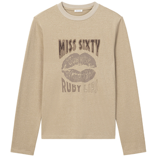 【免定金】Miss Sixty秋季棉质长袖T恤显瘦上衣贴布绣唇印圆领