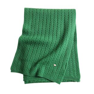 格林系-圣诞绿100美利奴羊毛围巾麦穗纹保暖女冬季加厚围脖情侣款