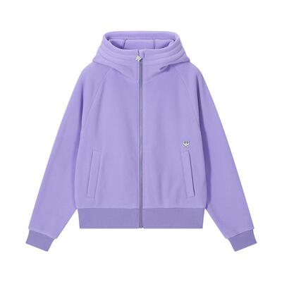 ANNASUI安娜苏运动polartec紫色摇粒绒立领连帽针织夹克外套女款