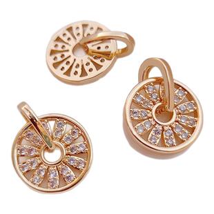 14K包金保色微镶锆石圆形转盘吊扣小吊坠手链项链手工DIY饰品配件