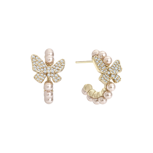 SHINE萱子饰品优雅精致蝴蝶珍珠耳环精致璀璨C圈耳钉气质礼物送人