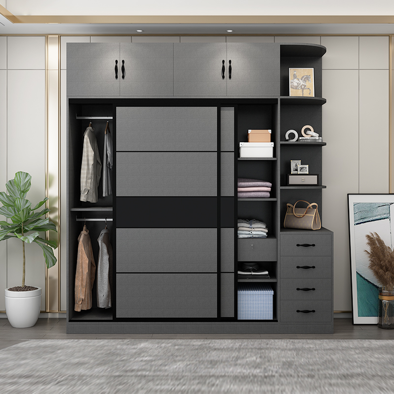 衣柜实木生态板推拉滑移门现代简约家用卧室组合柜子储物柜大衣橱