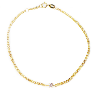 黄金18k金古巴钻石手链女 12分真钻石镶嵌单钻泡泡侧身链珠宝手圈