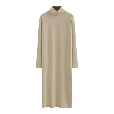 黑色高领修身风加厚长款连衣裙