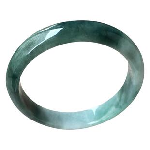 老坑a货翡翠手镯油青57飘花绿色山水59mm带证书58天然缅甸玉镯子