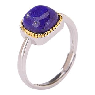 轻奢高级感s925纯银镀金青金石方形简约时尚戒指女食指戒小众设计