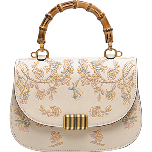 皮尔保罗真皮女包新款中式国风包包女送妈妈包包配旗袍刺绣手提包