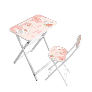 可爱粉色兔子儿童学习桌小学生家用写字书桌可折叠免安装桌椅套餐
