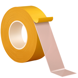 网格双面胶不留痕布基胶带高粘度贴对联春联粘地毯专用胶可撕无痕不留胶超强力固定墙面贴墙不伤墙黄色两面胶