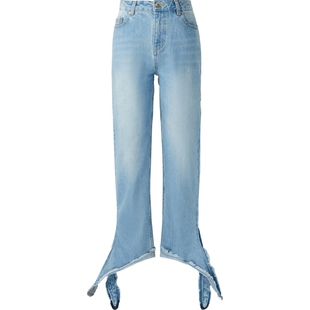 【折扣】SHORT SENTENCE女设计裤脚高腰牛仔裤