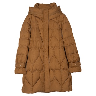 ZOLLE因为爱心切割缝线全包裹保暖护脖长款连帽大衣羽绒服26新品