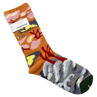 爆款推荐法国趣味油画风波点条纹中筒袜女棉四季款多巴胺彩色袜子