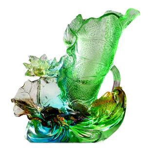 琉璃荷花笔筒办公桌面摆件居客厅商铺前台装饰摆放开业中式送礼