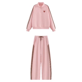名创优品粉色套装女2026新款秋冬季加绒卫衣裤子女士休闲运动服D