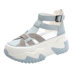 ZFCQ新款2026夏季厚底内增高罗马凉鞋女款真皮包头软底镂空松糕鞋