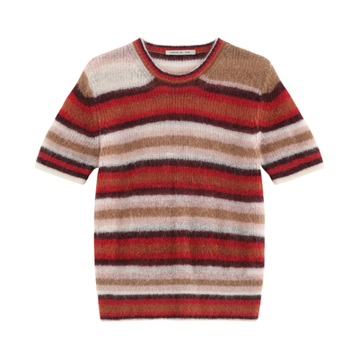复古彩色条纹毛织短袖上衣