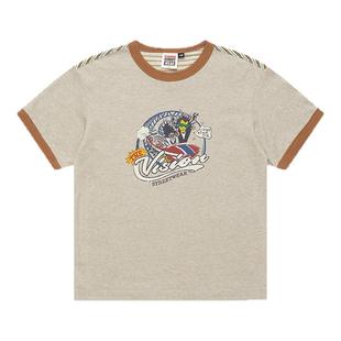 VISION童装 美式复古撞色领Psycho family图案短袖T恤男女同款