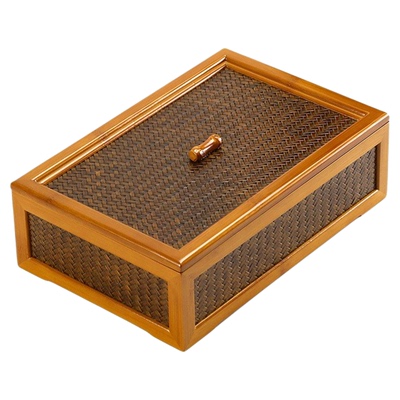 竹制梅鹿竹提盒 提梁茶具收纳盒禅意复古中式大漆茶具食盒提篮