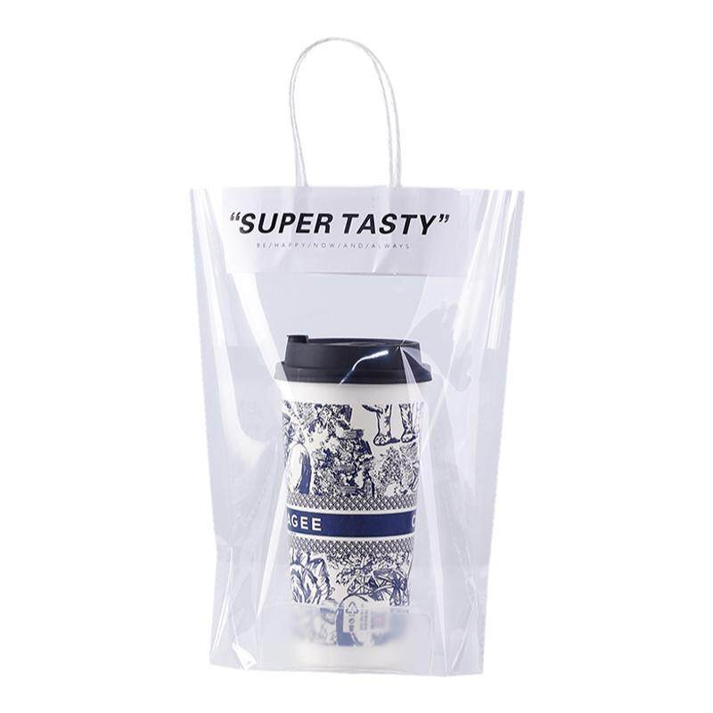 opp透明咖啡店奶茶店打包手提袋