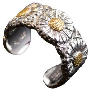 一休老银匠手工制作 925纯银 雏菊花开口戒指 潮流时尚百搭款