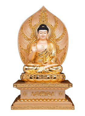 树脂贴金东方三圣佛堂药师佛日光月光菩萨供奉桌面中式寺庙摆件