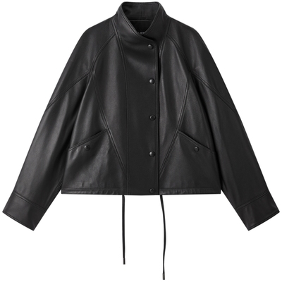 【商场同款】太平鸟绵羊皮革立领皮衣机车服夹克外套女A1BDG1349