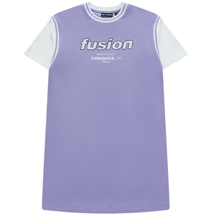 FILA FUSION斐乐潮牌女子连衣裙夏季运动篮球裙假两件T恤拼色长裙