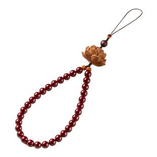 朱砂帝王砂朱砂手机挂绳桃木莲花中创意手腕手机链挂件男女来电闪