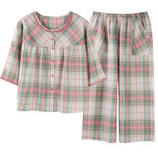 梭织棉纱布睡衣女春秋款七分袖2026年新款女款夏季中年妈妈家居服