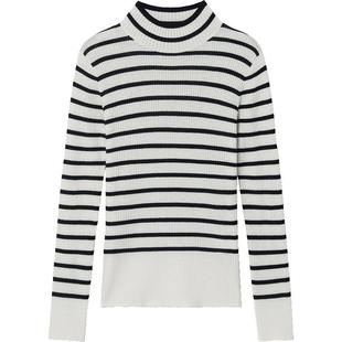 BEANPOLE滨波 新品女士条纹100%绵羊毛半高领长袖毛衣