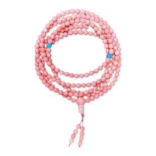 天然收藏级正品粉贝珍珠佛珠手链4mm216颗项链招桃花运手串女复古