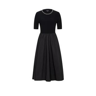 Scofield女装优雅法式A摆拼接礼服连衣裙钻珠点缀2025夏季新品