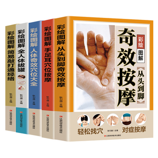 全5册彩绘图解从头到脚奇效按摩正版手足口耳穴位按摩 人体奇效穴位大全 简易敲打通经络 人体拔罐正版零基础学中医养生书籍大全