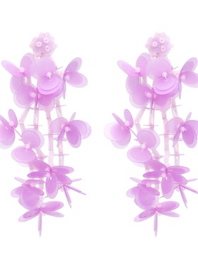 粉紫色雾面花瓣亮片流苏耳环耳夹