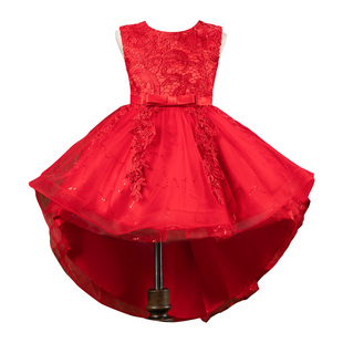 儿童礼服女童公主裙蓬蓬纱洋气红色燕尾裙小女孩花童主持人演出服