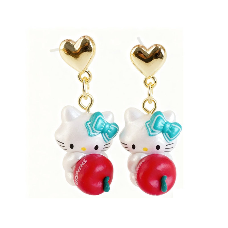 MISS朴|俏咪抱苹果HelloKitty甜蜜暴击可爱创意爱心925银耳环耳夹