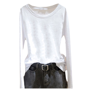 白色内搭打底衫秋季2025年新款竹节棉t恤女长袖圆领宽松外穿上衣