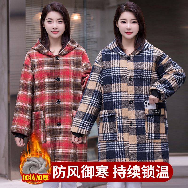 秋冬季时尚加绒加厚工作服正穿衣纯棉条纹格舒适保暖耐磨耐脏罩衣