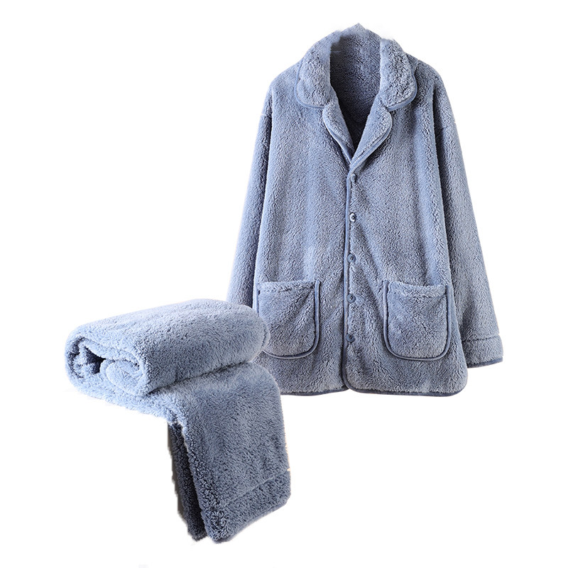 珊瑚绒加厚加绒睡衣套装家居服男