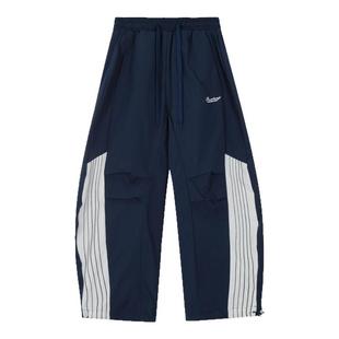 辣到中暑美式复古街舞嘻哈辣妹拼接条纹弯刀裤宽松阔腿速干裤ins