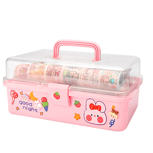 咕卡专用透明三层收纳箱小学生文具美术工具箱绘画材料画笔收纳整理箱透明火漆印章奶油胶豪华箱子手帐箱