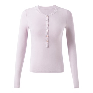 瑜伽服上衣女新款紧身亨利衫训练修身运动长袖普拉提健身T恤粉色